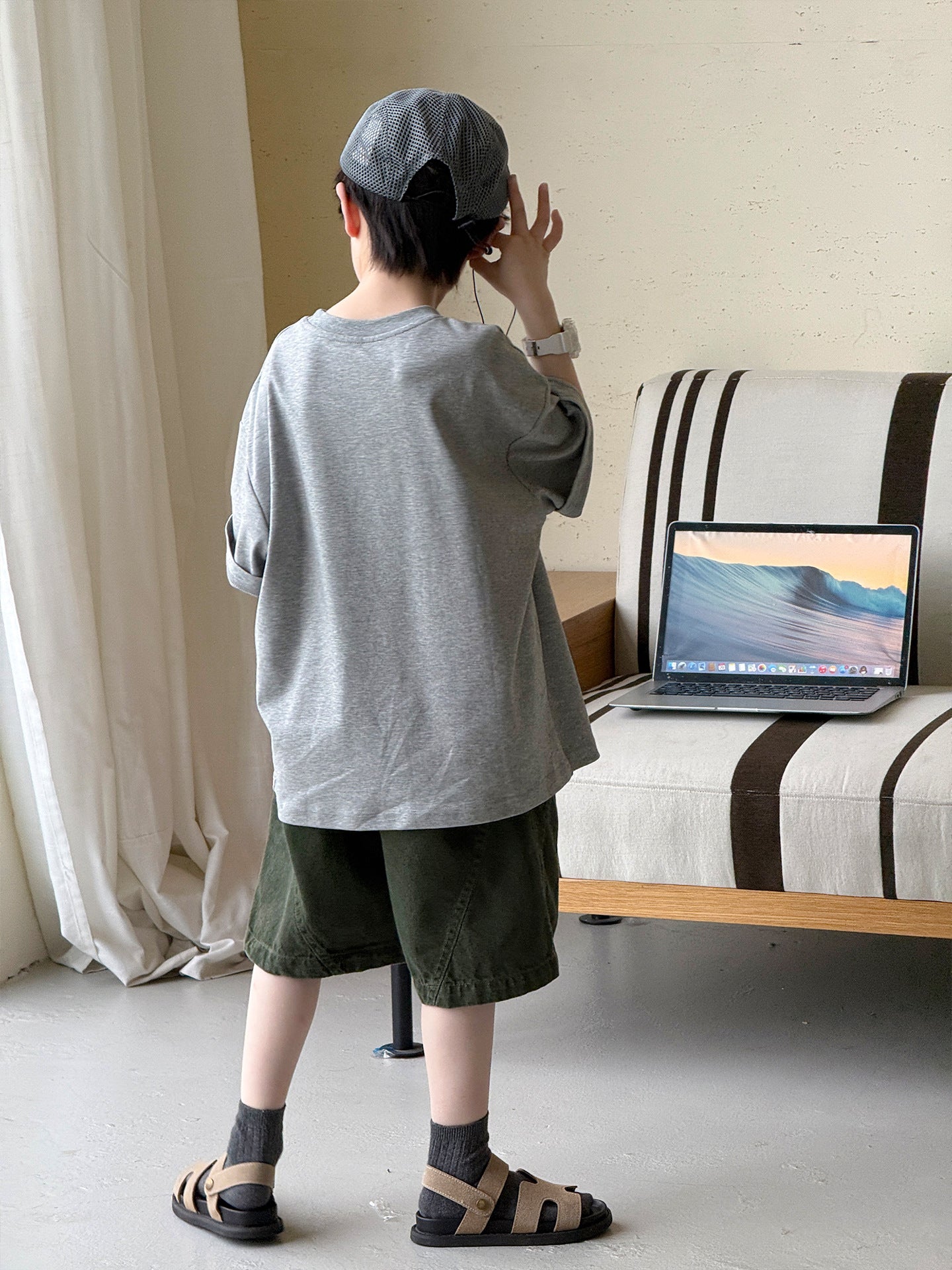 Children's Summer Clothes Boys Korean Style Pear Letter Printed Round Neck Children's T-shirt