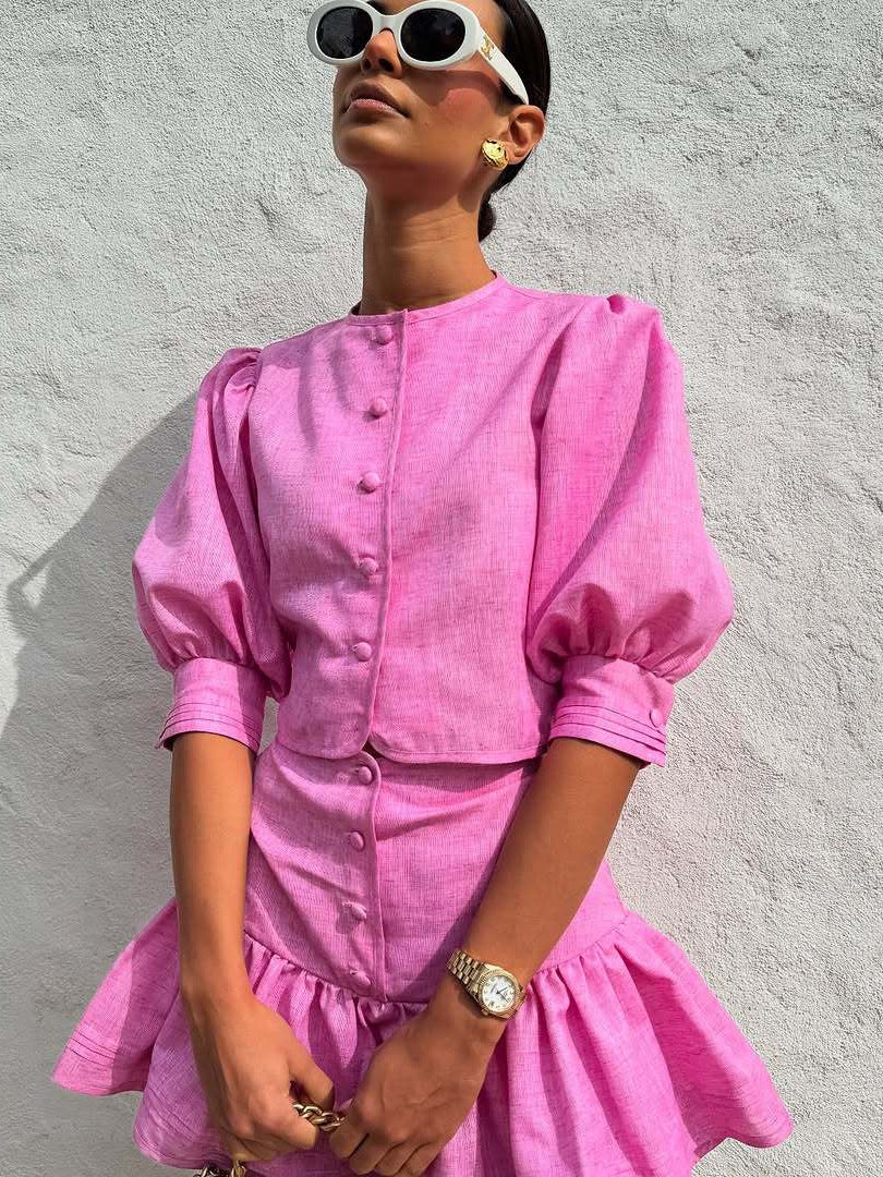 Women's Fresh Retro Cotton Linen Set Sweet Style Fashion Casual Suit
