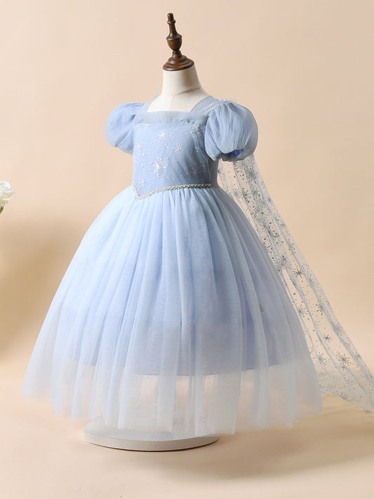 Sweet Pleated Ice Snow Princess Short-sleeved Children's Dress