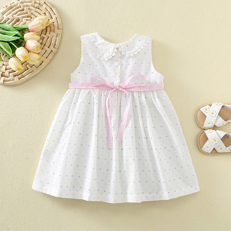 Skirt Cute Trojan Embroidered White For Princess Children's Dress