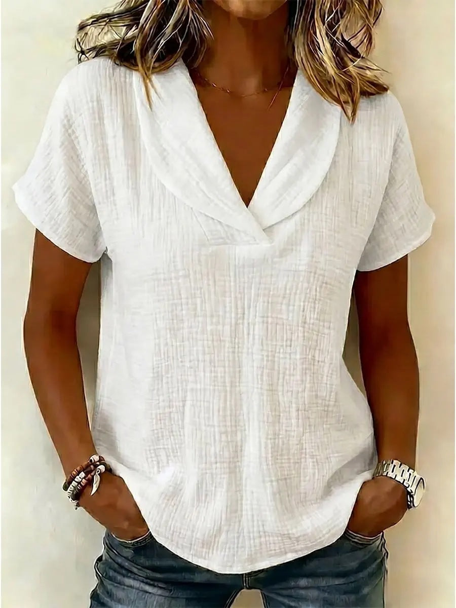 Women's Summer Woven Short-sleeved Shirt Doll Collar Clothing
