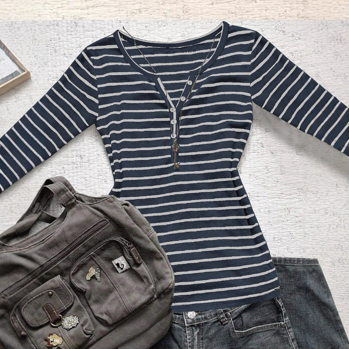 Women's Striped Long-sleeved Casual Slim Fit Slimming Korean Style Women's T-shirt