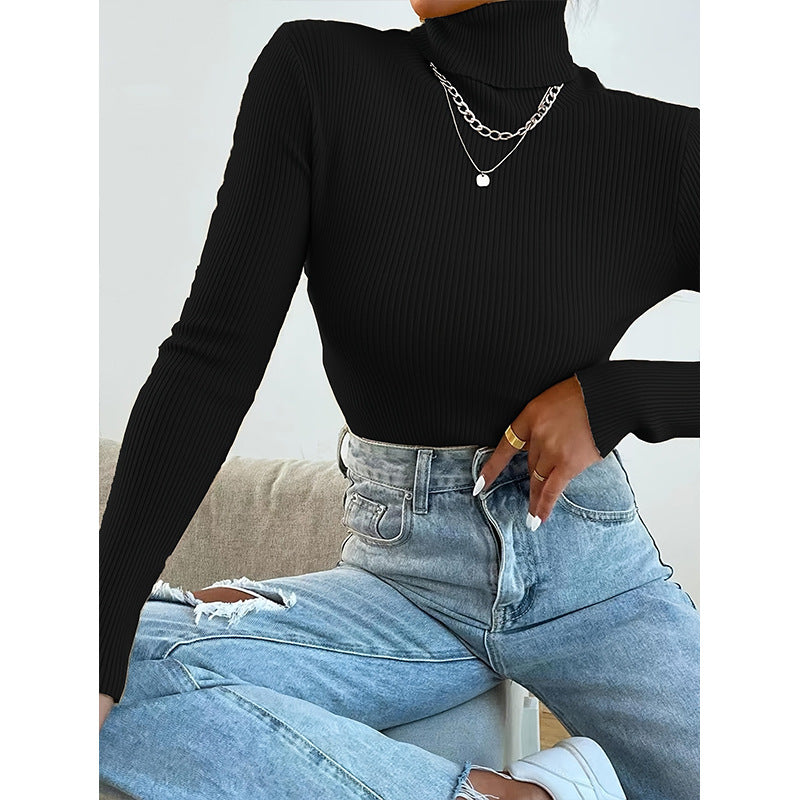 Women's Solid Color Bottoming Shirt Turtleneck Pullover Women's T-shirt