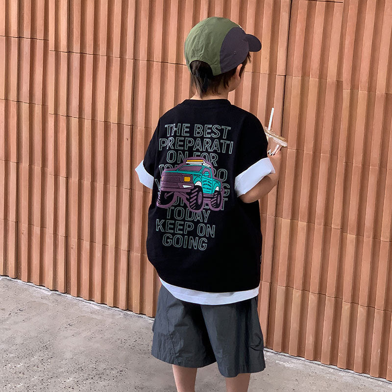 Children's Clothing Half Sleeve Lapel Top Medium Big Children's T-shirt