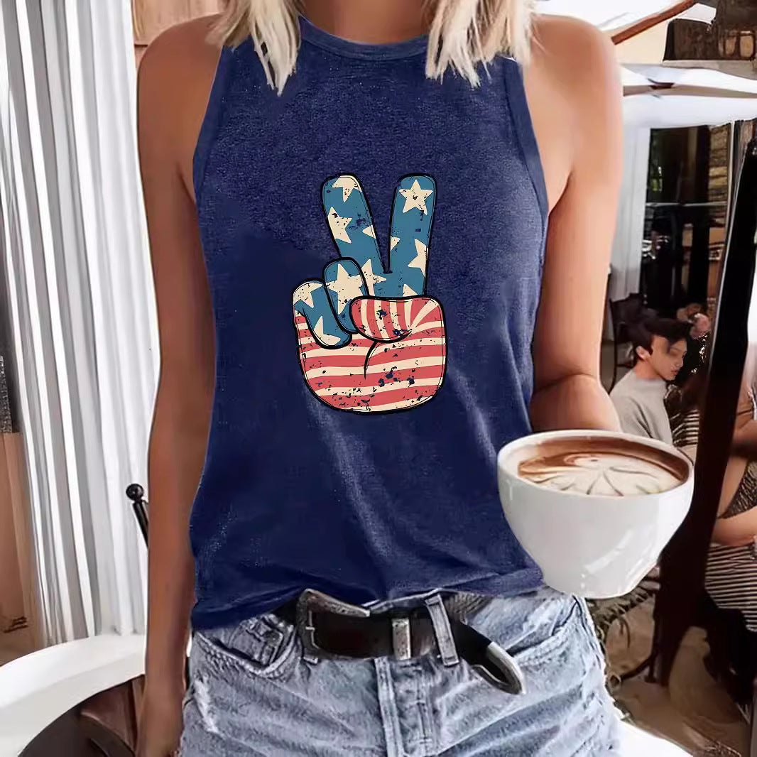 Women's Day Printed Sleeveless T-shirt Round Neck Pullover Vests