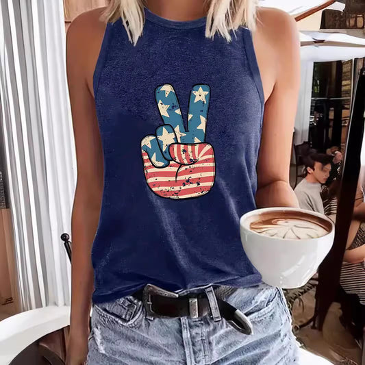 Women's Day Printed Sleeveless T-shirt Round Neck Pullover Vests