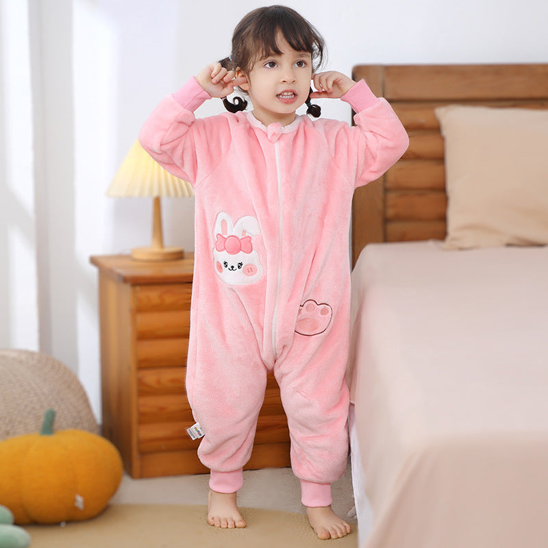 Children's One-piece Pajamas Flannel Cartoon Christmas Clothing Sleeping Jumpsuit, Climbing Suit