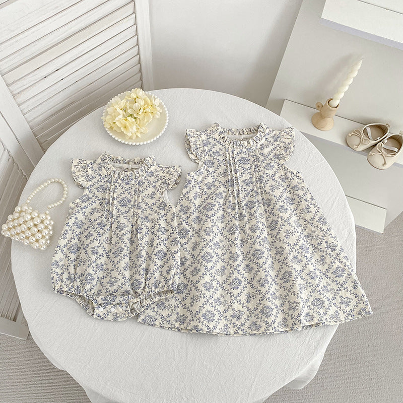 Children's Summer Floral Crawling Suit Jumpsuit Sisters Children's Dress