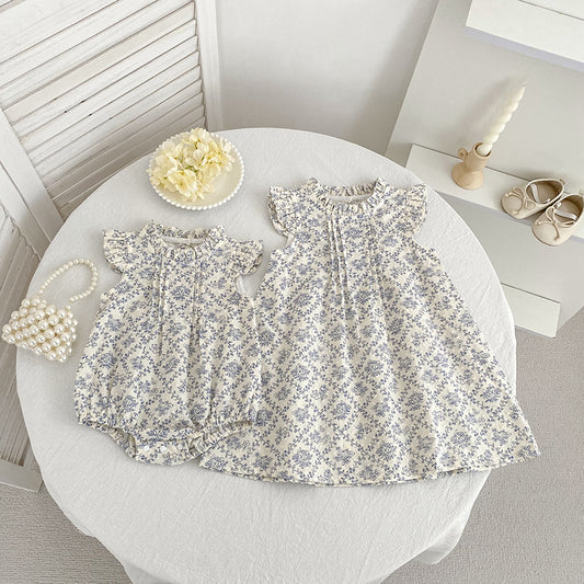 Children's Summer Floral Crawling Suit Jumpsuit Sisters Children's Dress