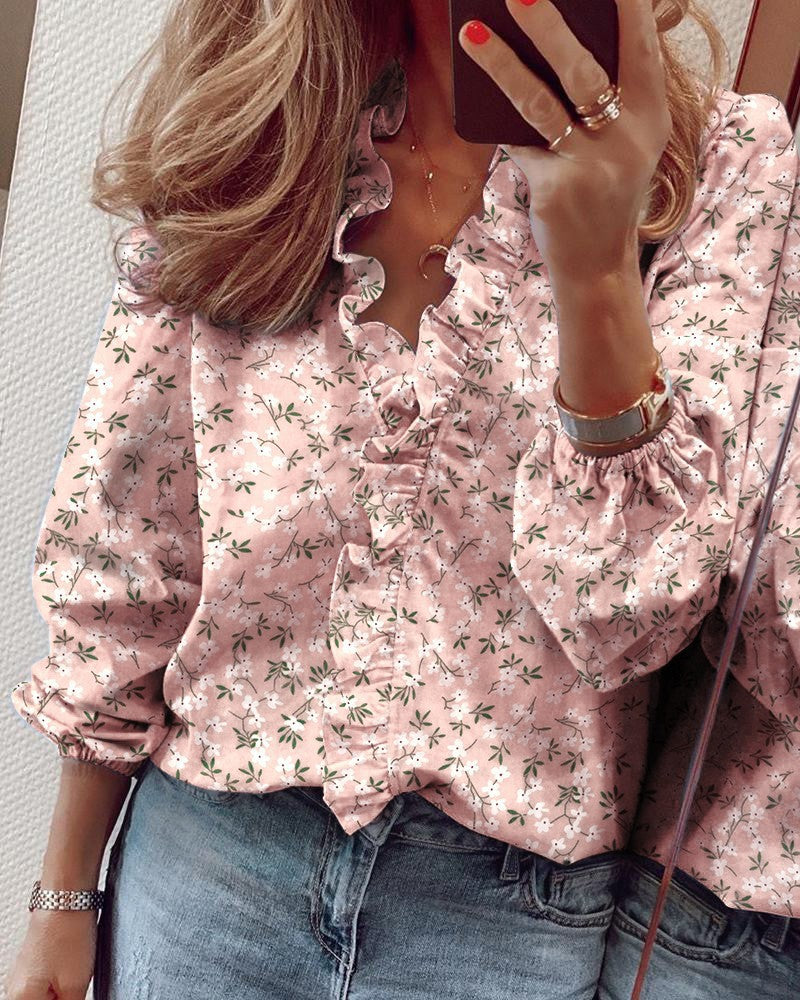 Trendy Casual Women's Long Sleeve Ruffle Blouse