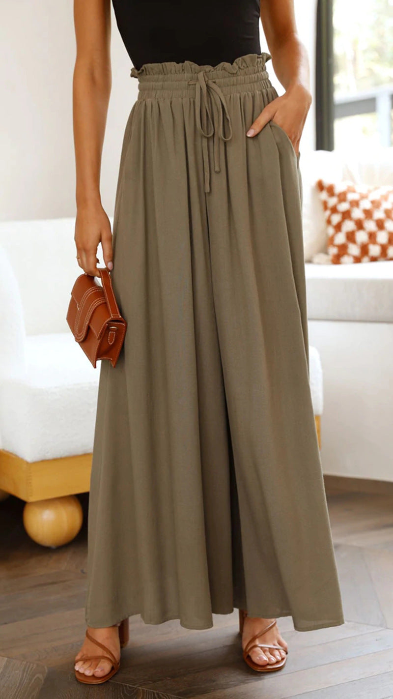 Women's Elastic Waistband Wide Leg High Waist Long Pants