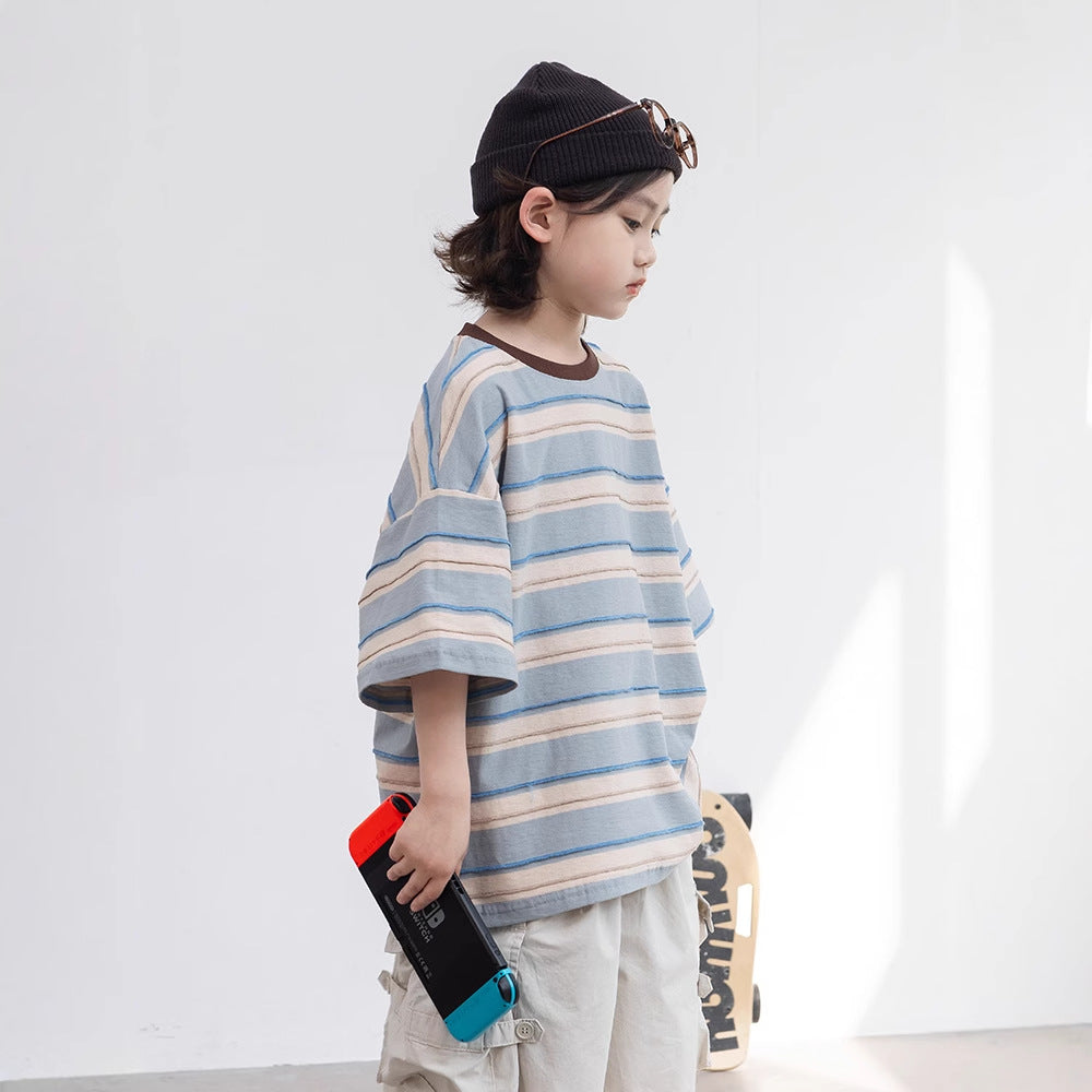 Children's Boy's Short-sleeved Summer Clothing Medium Large Half-length Sleeve Cotton Shirt Children's T-shirt
