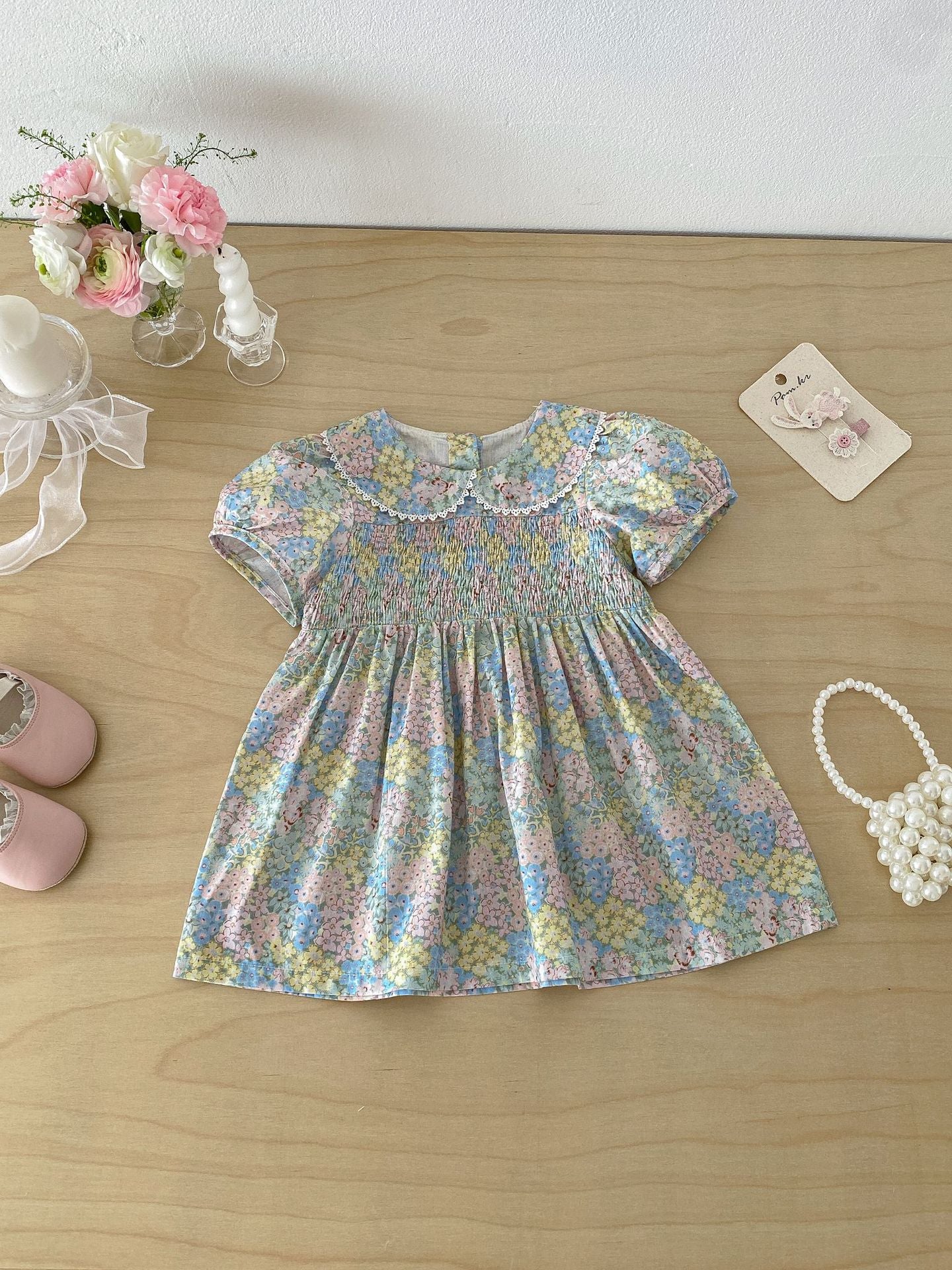Korean Style Ruffled Floral Princess For Children's Dress