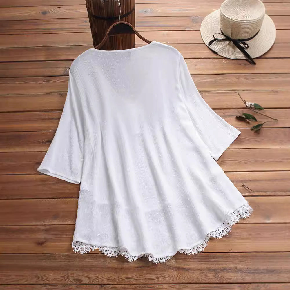 Women's Summer Jacquard Pleated Lace Hollow Out Clothing