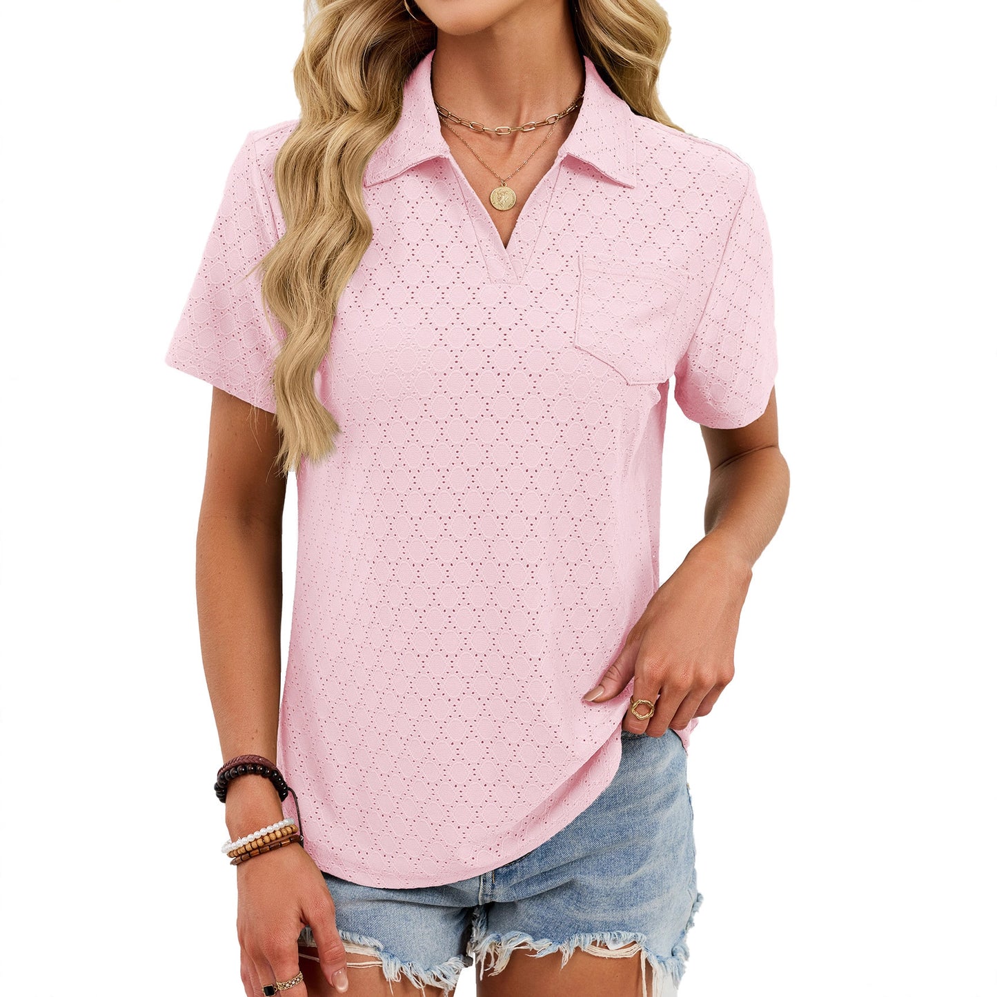 Women's Summer Sleeve Lapel Pocket Loose Shorts