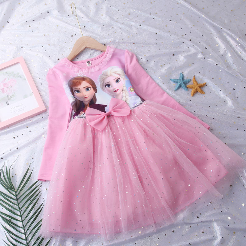 Children's Elsa Long Sleeve Cotton Autumn Clothes Tulle Tutu Children's Dress