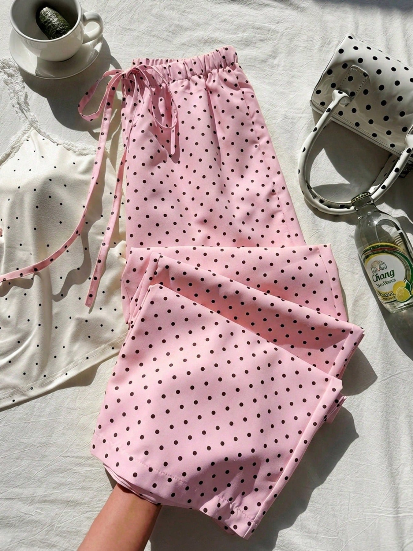 Fashion Slimming Straight Draping Thin Polka Casual Pants