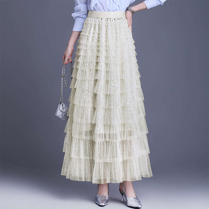 Women's Tulle Layers Cake Dress Pettiskirt Sequined Skirts