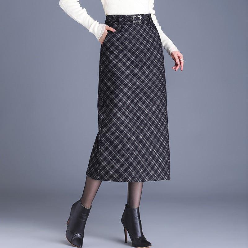 Women's Elegant Woolen Straight High Waist Commuting Figure Flattering Sheath Mid-length Skirt