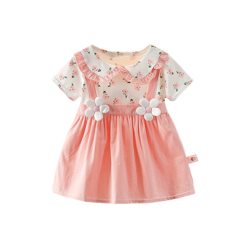 Summer Thin Fashionable Princess Short-sleeved Fake Suspender Little Skirt Children's Dress