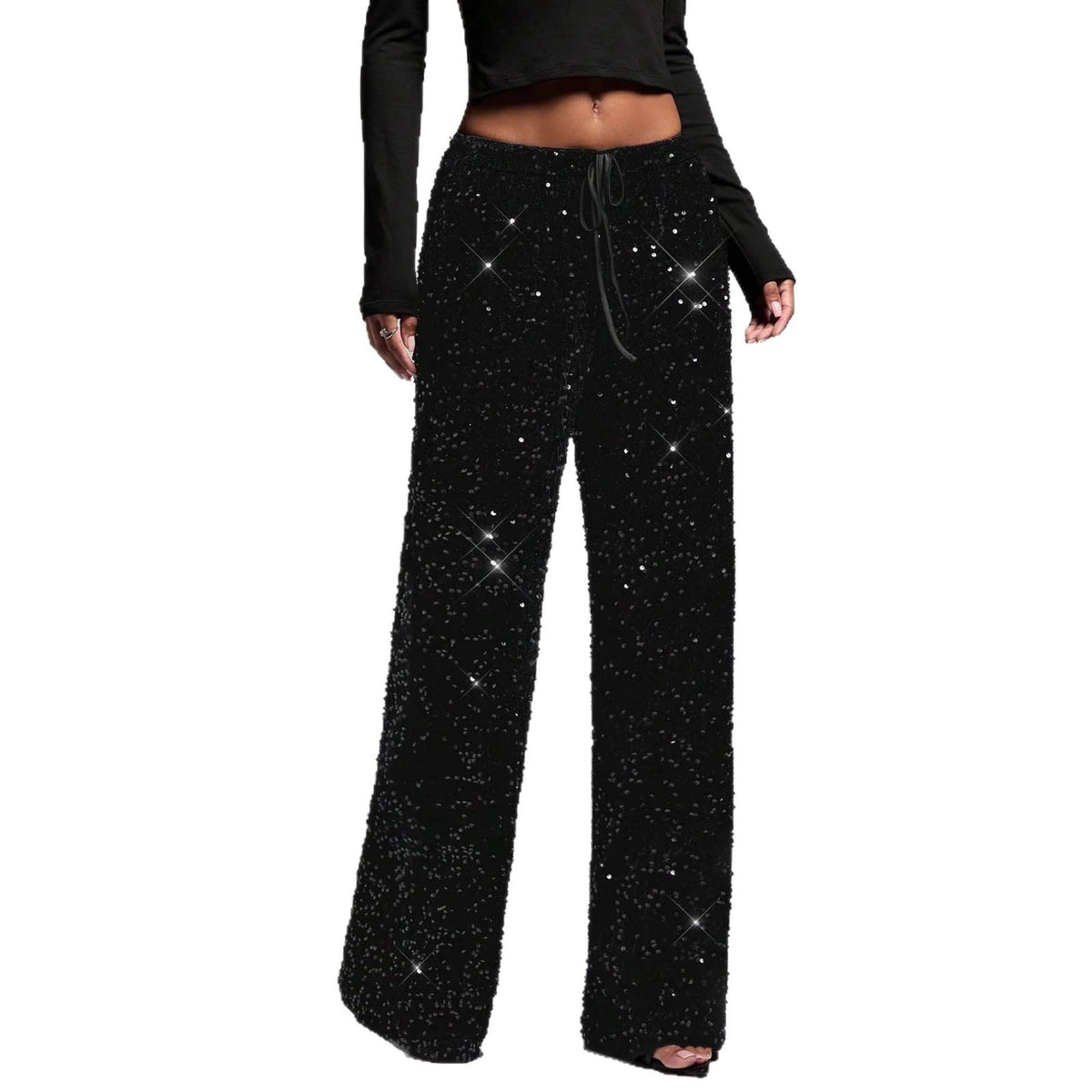 Loose Sequin Sequined Waist Strap Trousers Casual Pants
