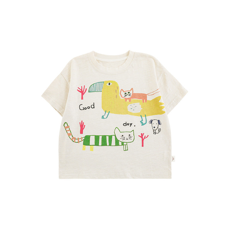 Wu Cartoon Digital Printed Summer Cute Refreshing Loose Casual Short Children's T-shirt
