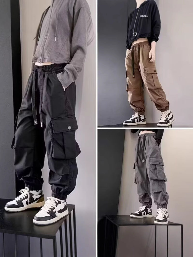 Children's Pocket Overalls Drawstring Loose Trousers Casual Western Children's Pants