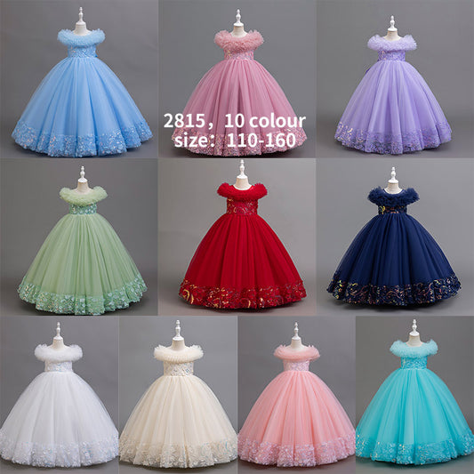 Children's Elegant Evening Long Fluffy Skirt Catwalk Piano Playing Children's Dress