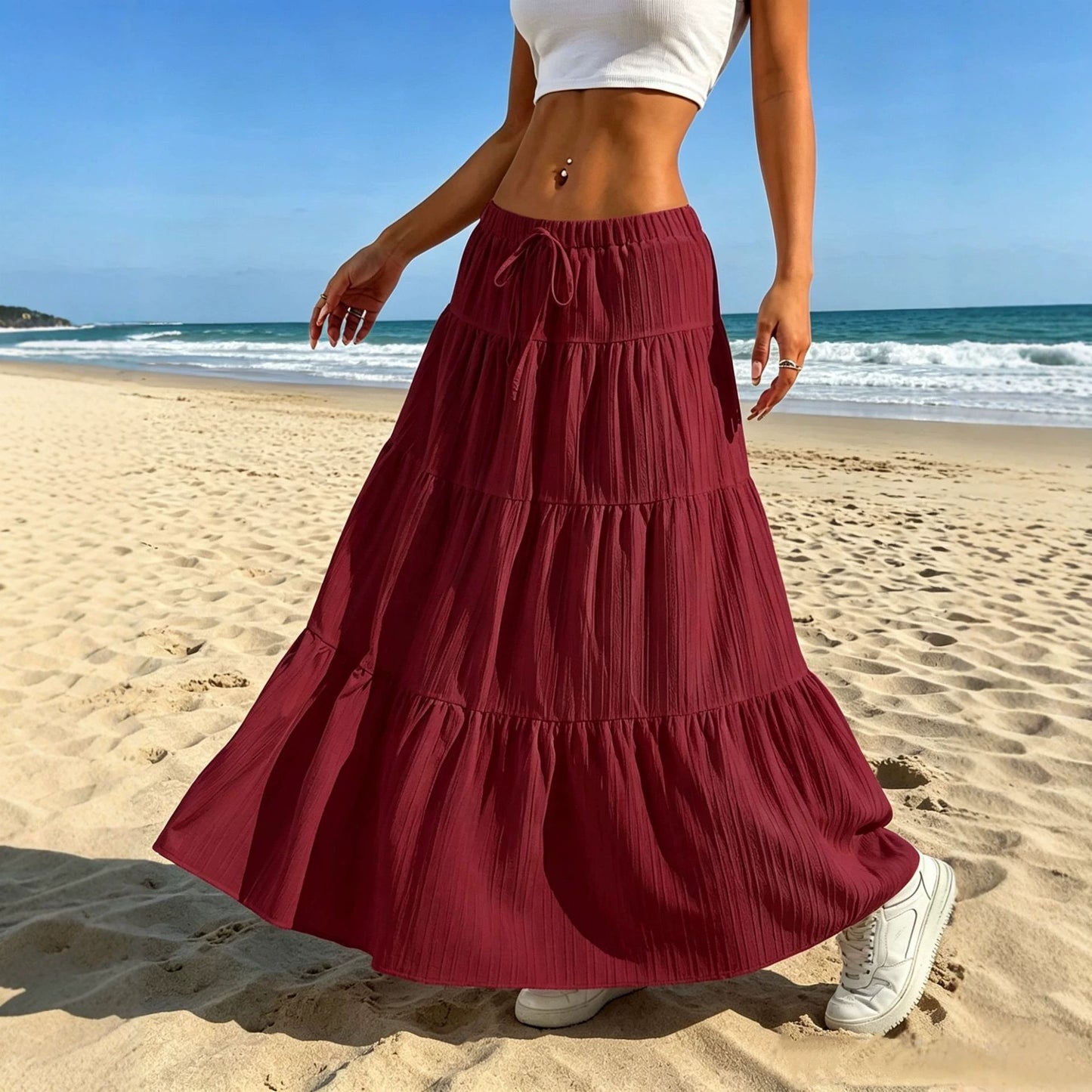 Women's Stitching Solid Color Large Swing Casual Loose Skirts