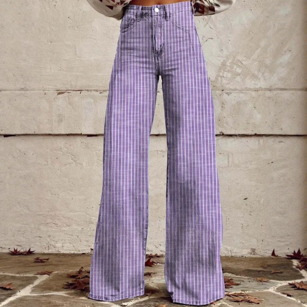 Vintage Stripe Loose High Waist Wide Women's Jeans