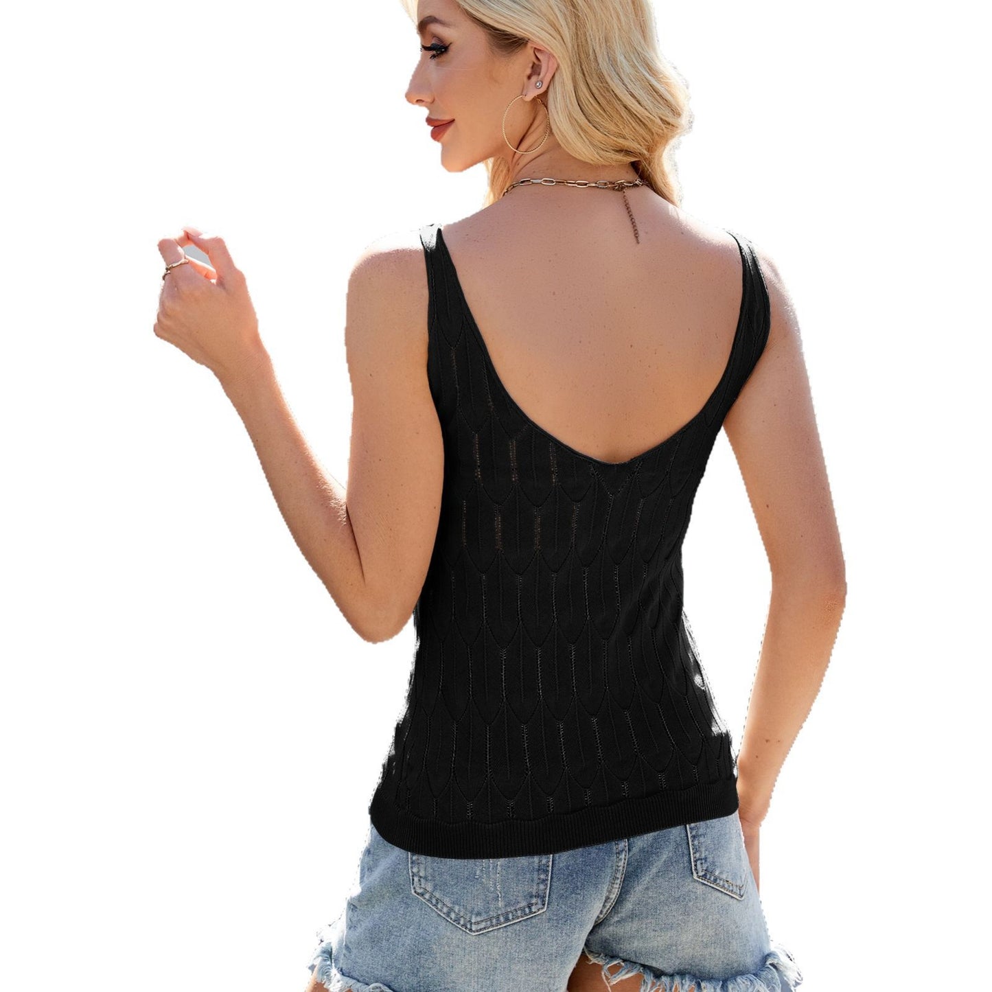 Women's Summer Solid Color Hollow Sexy Knitted Small Vest/suspenders/tube Top