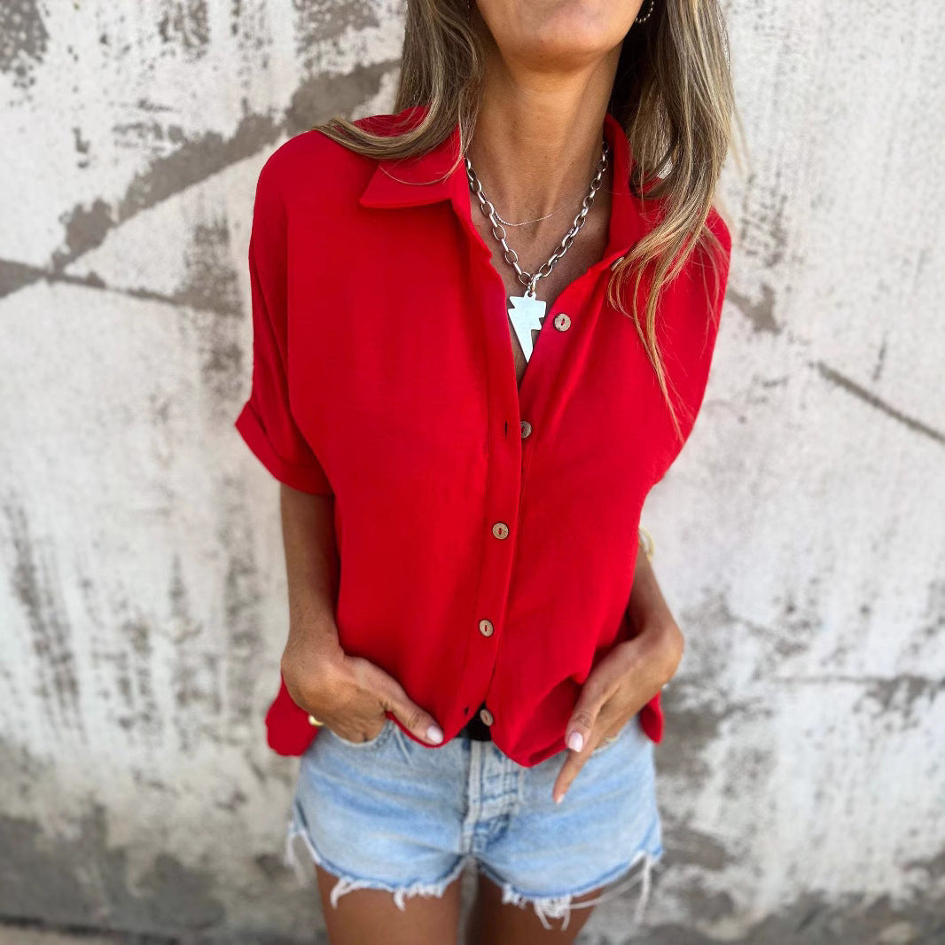 Women's Turn-down Collar Casual Ladies Button Shirt Blouse