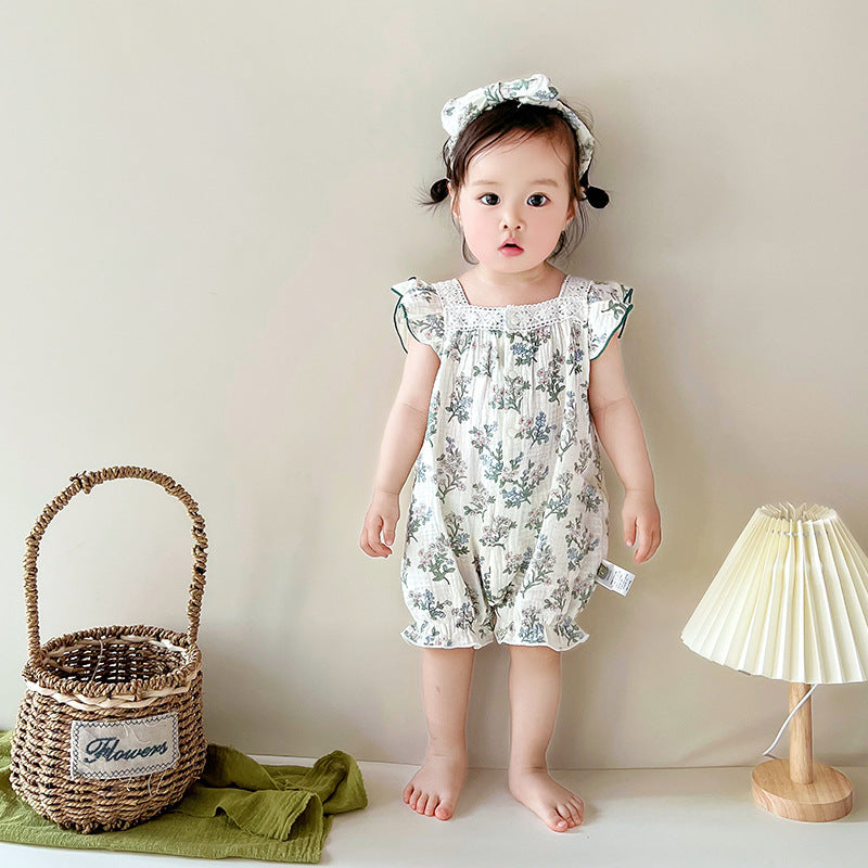 Jumpsuit Summer Clothes Small Floral Suspender Born Thin Jumpsuit, Climbing Suit