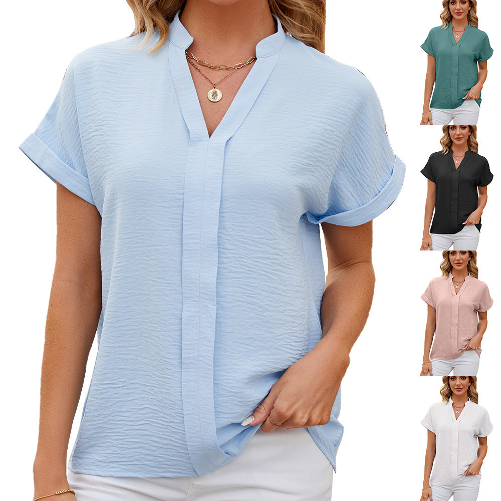 Glamorous Solid Color Sleeve Loose Casual Lace Shirt, Chiffon Shirt
