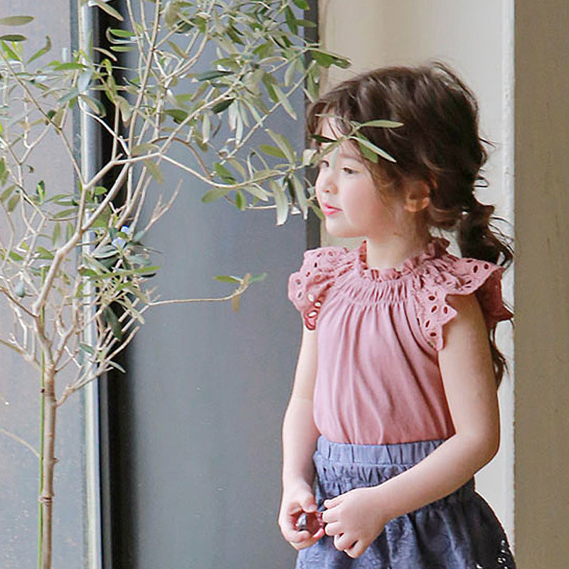 Children's Summer Strawberry Shan Clothing Solid Color Hollow Children's T-shirt