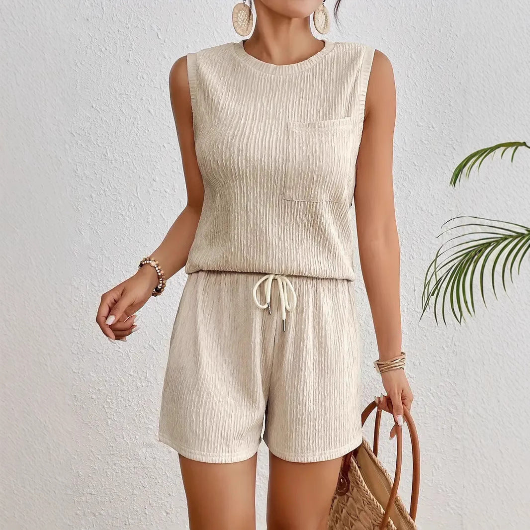 Summer Round Neck Sleeveless Solid Color Suits