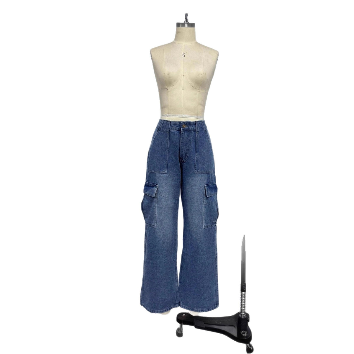 Women's Washed Large With Pocket Trendy Loose Straight Women's Jeans