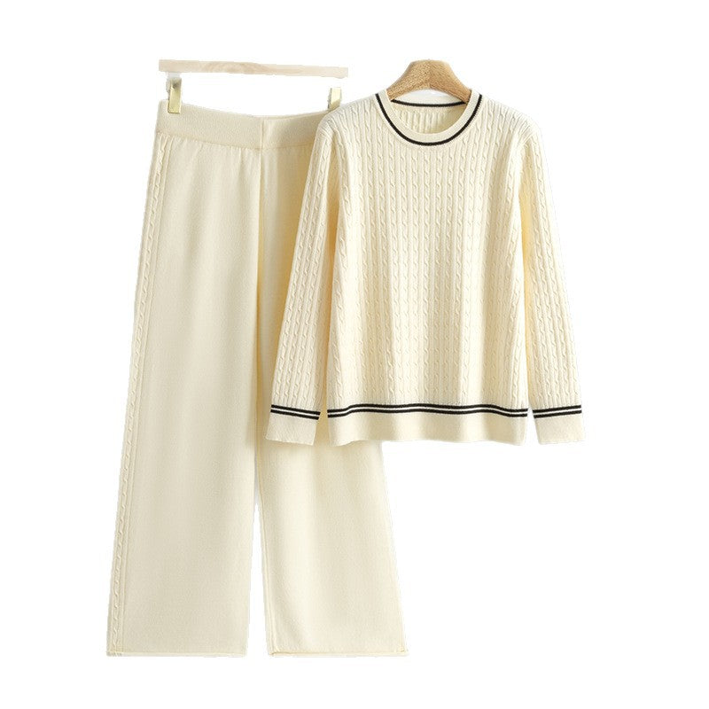 Women's Idle Style Twist Stripes Loose Wide Leg Fashion Casual Suit