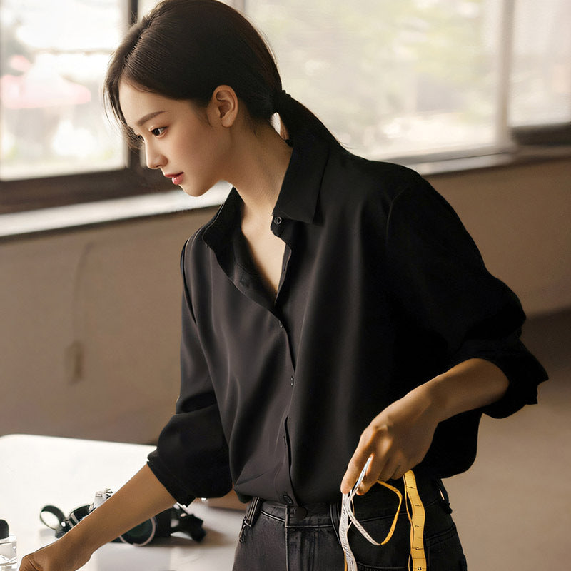 Women's Long-sleeved Shirt Korean Loose White Collar Blouse