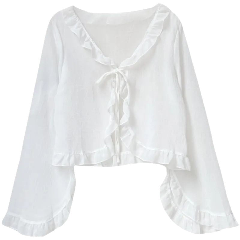 Women's Shawl Outer Matching Halter Long Sleeve Lightweight Summer Sun Protection Lace Shirt, Chiffon Shirt