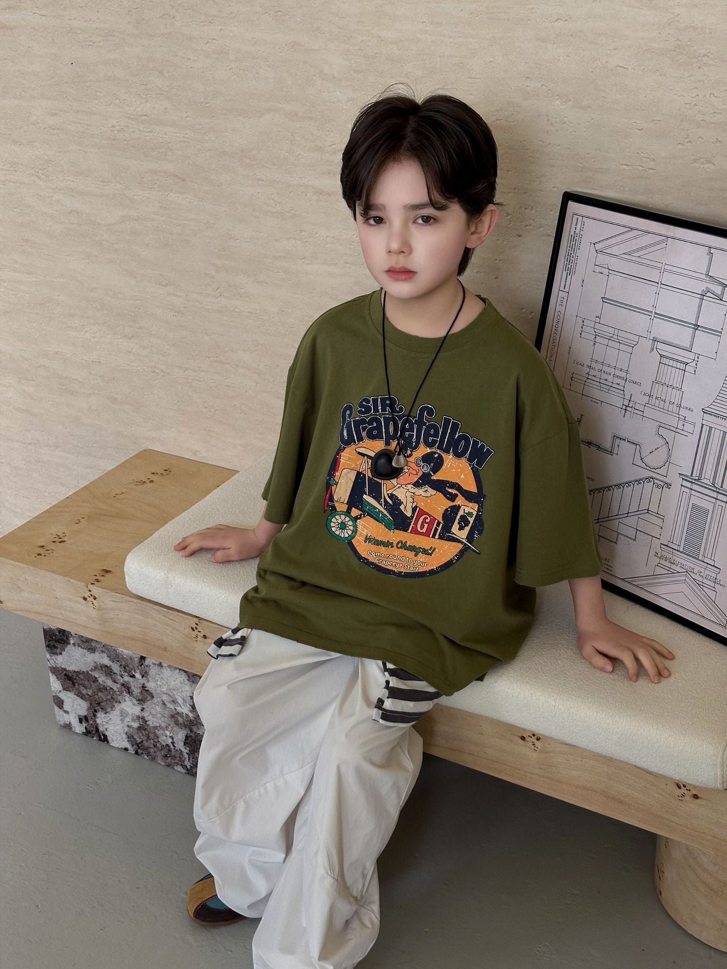 Children's Retro Fashion Cotton Top Loose Printed Summer Children's T-shirt
