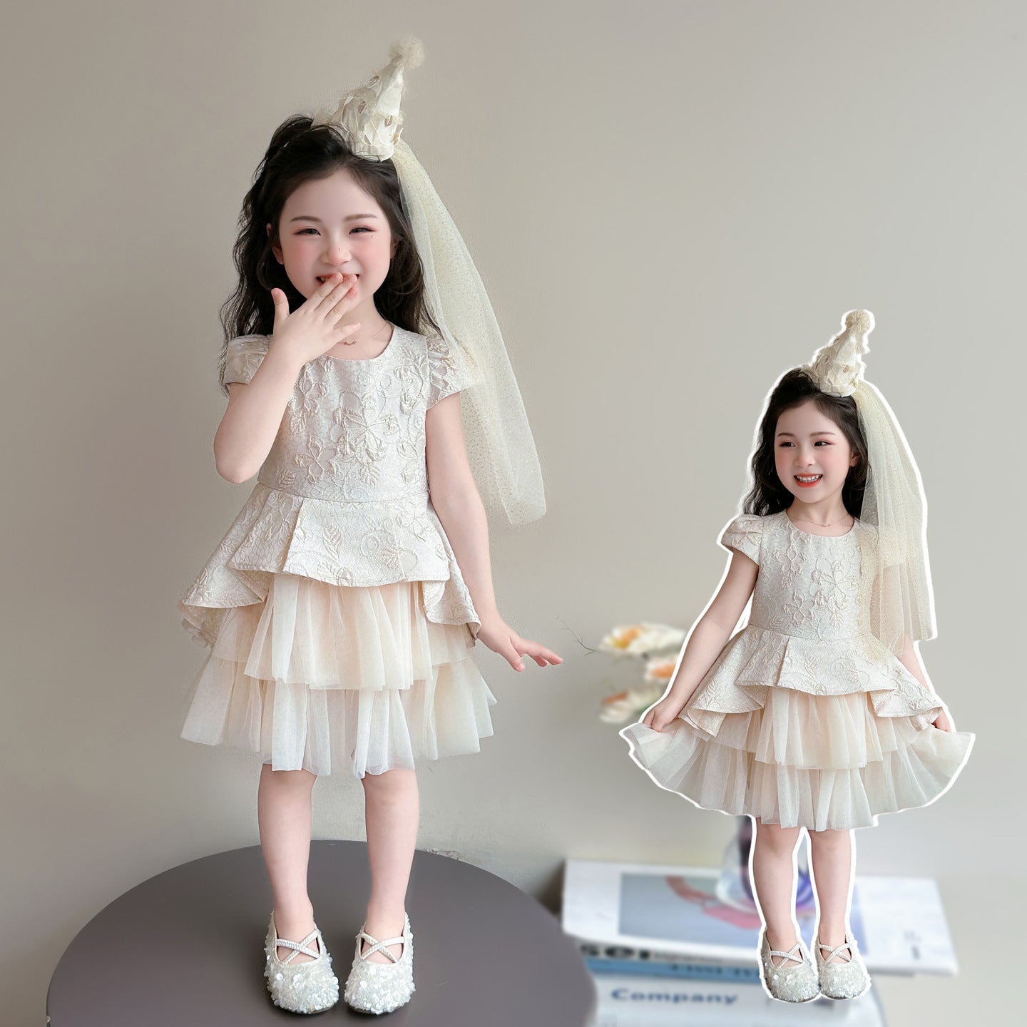 Summer Princess Style Cake Jacquard Mesh Stitching Children's Dress