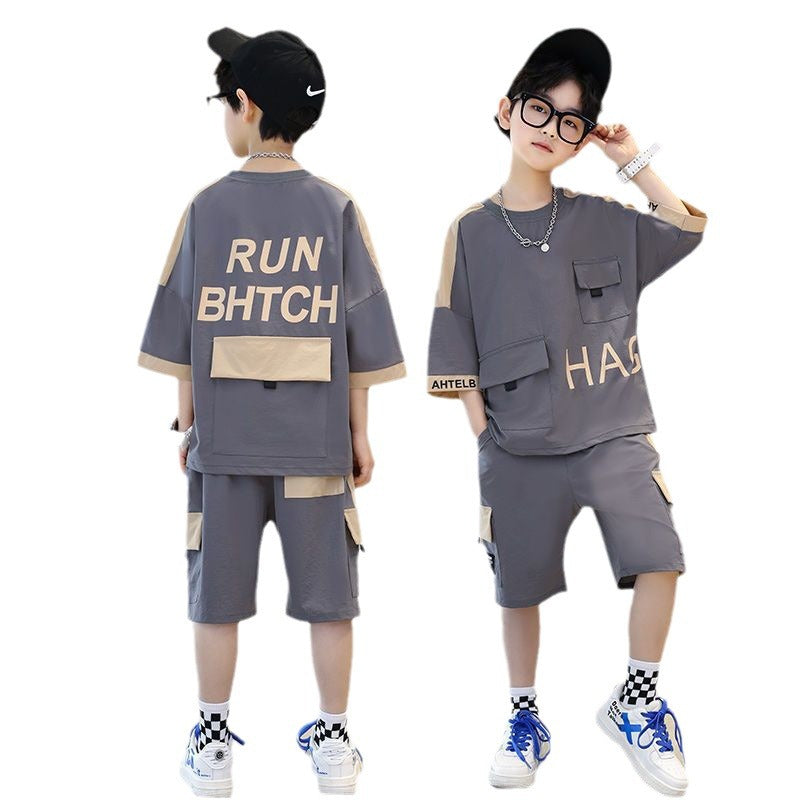 Short Sleeve Thin Medium Big Sports Western Style Children's Suit