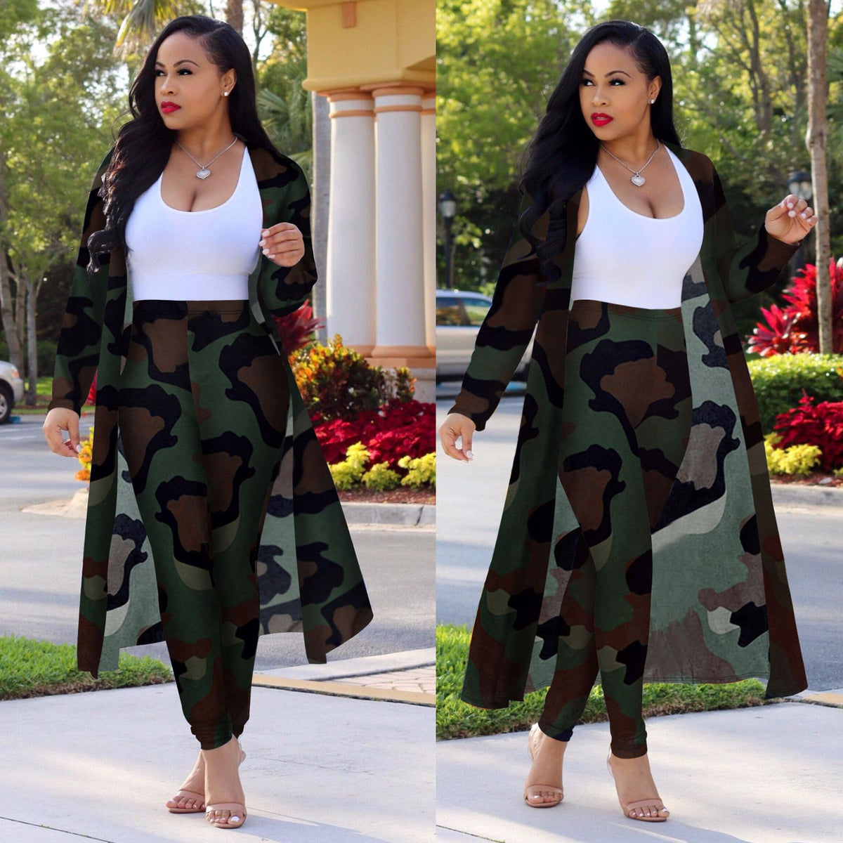 Sexy Print Long Sleeve Two-piece Set Nightclub Uniform