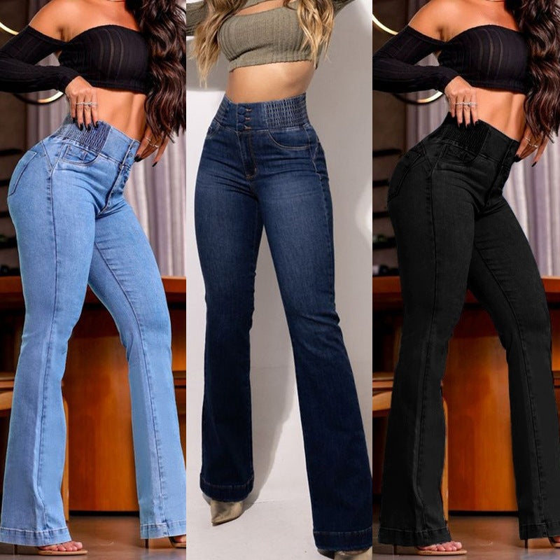 Elastic Waistband High Waist Stretch Light Women's Jeans