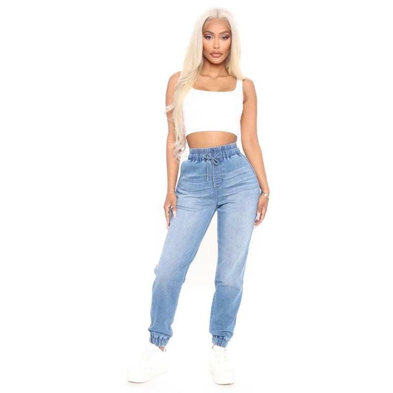Women's Street Hipster Washed Harem Cropped Light Color High Jeans
