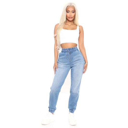 Women's Street Hipster Washed Harem Cropped Light Color High Jeans