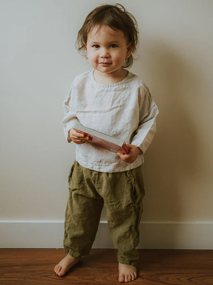 Children's Korean Style Linen Casual Elastic Waist Loose Children's Pants