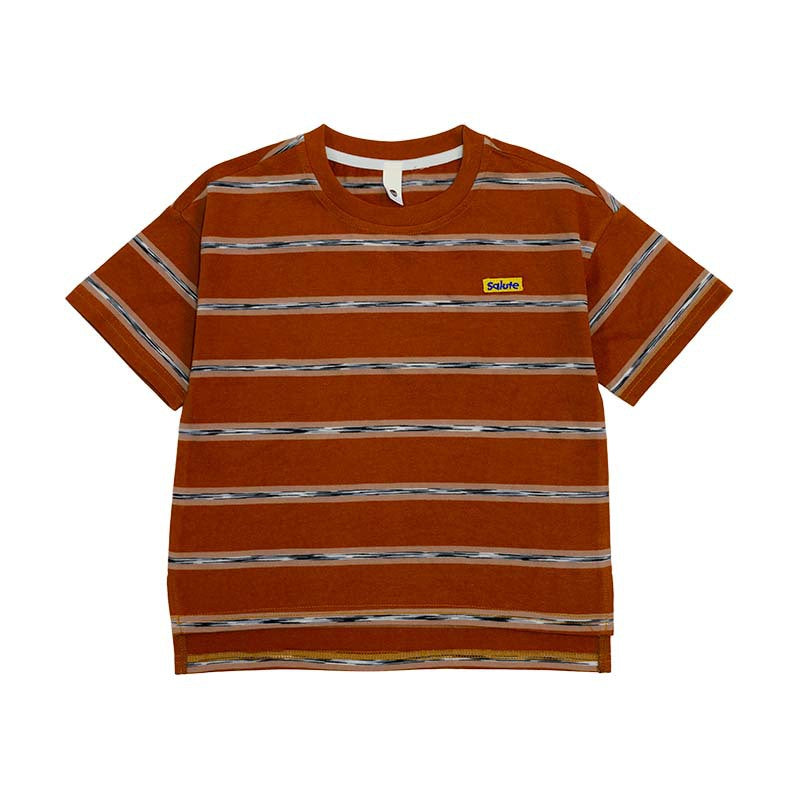 Children's Cotton Summer Contrast Color Striped Middle Big Loose Casual Children's T-shirt