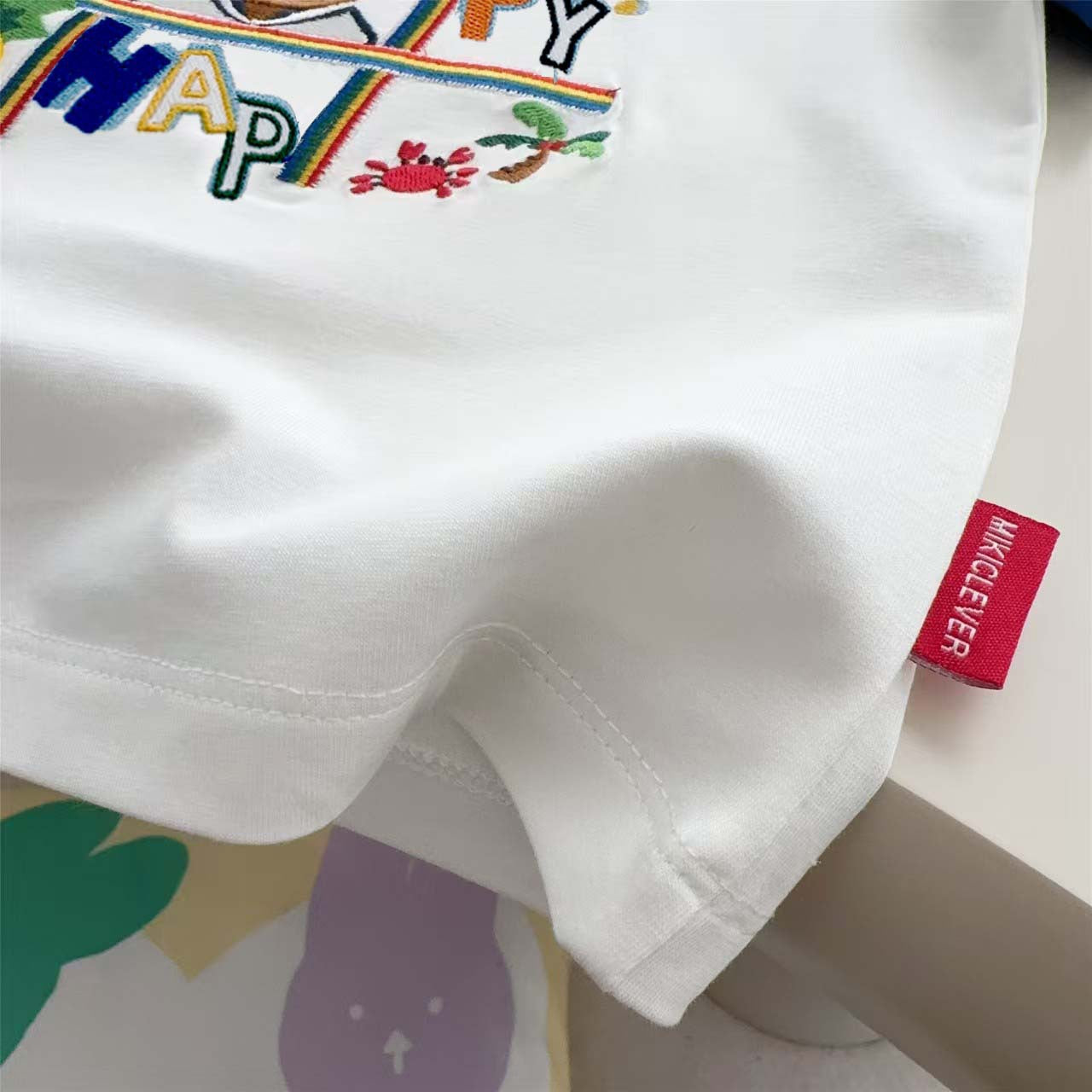 Children's Style Summer Short Sleeve Cute Bear Embroidered Children's T-shirt